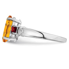 Sterling Silver Rhodium Citrine & Garnet Ring - 6