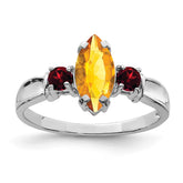 Sterling Silver Rhodium Citrine & Garnet Ring - 2