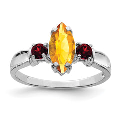 Sterling Silver Rhodium Citrine & Garnet Ring - 6