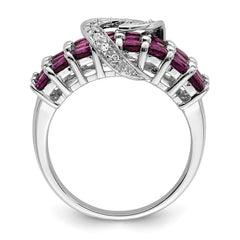 Sterling Silver Rhodium-plated Rhodolite Garnet & Diamond Ring - 6