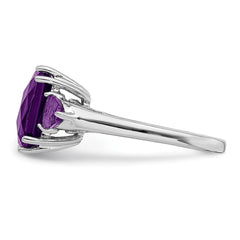 Sterling Silver Rhodium-plated Checker-Cut Amethyst Ring - 6