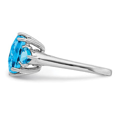 Sterling Silver Rhodium Checker-Cut Blue Topaz Ring - 10