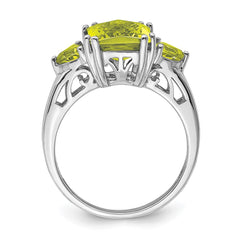 Sterling Silver Rhodium Checker-Cut Lemon Quartz Ring - 2