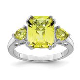 Sterling Silver Rhodium Checker-Cut Lemon Quartz Ring - 4
