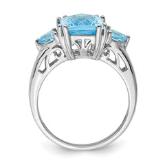 Sterling Silver Rhodium Checker-Cut Sky Blue & Sky Blue Topaz Ring - 6
