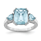 Sterling Silver Rhodium Checker-Cut Sky Blue & Sky Blue Topaz Ring - 2