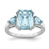 Sterling Silver Rhodium Checker-Cut Sky Blue & Sky Blue Topaz Ring - 4