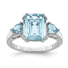 Sterling Silver Rhodium Checker-Cut Sky Blue & Sky Blue Topaz Ring - 5
