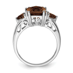 Sterling Silver Rhodium Checker-Cut Smoky Quartz Ring - 3