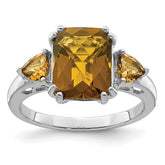 Sterling Silver Rhodium Checker-Cut Whiskey Quartz Ring - 4