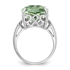 Sterling Silver Rhodium Green Quartz & Diam. Ring - 5