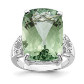 Sterling Silver Rhodium Green Quartz & Diam. Ring - 4