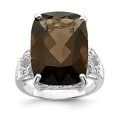 Sterling Silver Rhodium Smoky Quartz & Diam. Ring - 6