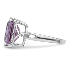 Sterling Silver Rhodium-plated Octagonal Amethyst Ring