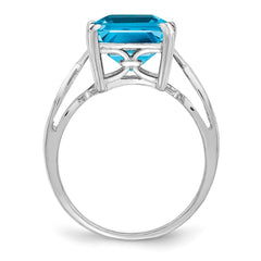 Sterling Silver Rhodium Blue Topaz Ring - 10