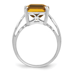 Sterling Silver Rhodium Whiskey Quartz Ring - 7