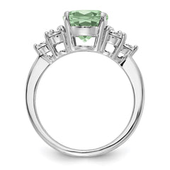 Sterling Silver Rhodium Diam. & Green Quartz Ring - 3