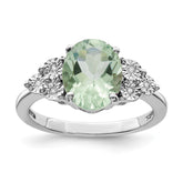 Sterling Silver Rhodium Diam. & Green Quartz Ring - 3