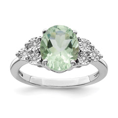 Sterling Silver Rhodium Diam. & Green Quartz Ring - 3