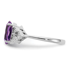 Sterling Silver Rhodium-plated Diamond & Amethyst Ring - 5