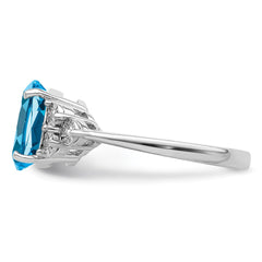 Sterling Silver Rhodium Diam. & Blue Topaz Ring - 2