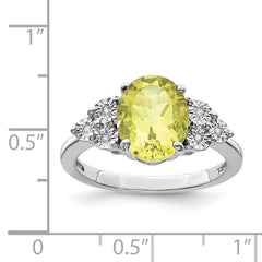Sterling Silver Rhodium Diam. & Lemon Quartz Ring - 4