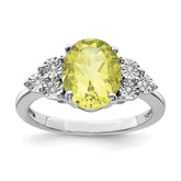 Sterling Silver Rhodium Diam. & Lemon Quartz Ring - 5