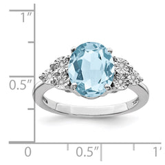 Sterling Silver Rhodium Diam. & Sky Blue Topaz Ring - 9