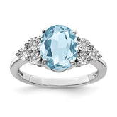 Sterling Silver Rhodium Diam. & Sky Blue Topaz Ring - 15