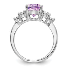 Sterling Silver Rhodium Diam. & Pink Quartz Ring - 5