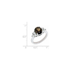 Sterling Silver Rhodium Diam. & Smoky Quartz Ring - 4