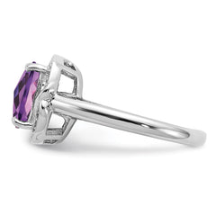 Sterling Silver Rhodium-plated Diamond & Checker-Cut Amethyst Ring - 5
