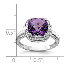 Sterling Silver Rhodium-plated Diamond & Checker-Cut Amethyst Ring - 2