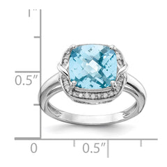 Sterling Silver Rhodium Diam. & Checker-Cut Sky Blue Topaz Ring - 2