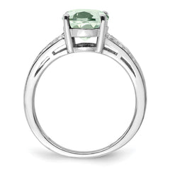 Sterling Silver Rhodium Diam. & Oval Green Quartz Ring - 2