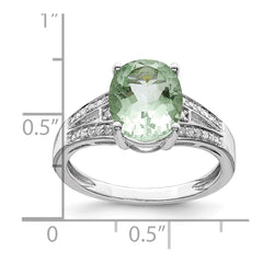 Sterling Silver Rhodium Diam. & Green Quartz Ring - 9