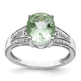 Sterling Silver Rhodium Diam. & Green Quartz Ring - 2