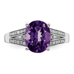 Sterling Silver Rhodium-plated Diamond & Amethyst Ring - 8