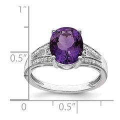 Sterling Silver Rhodium-plated Diamond & Amethyst Ring - 8