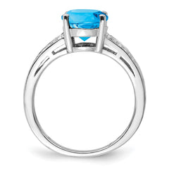 Sterling Silver Rhodium Diam. & Blue Topaz Ring - 4