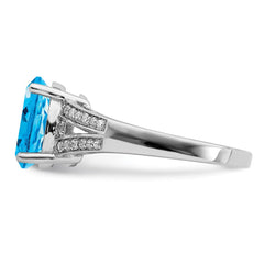 Sterling Silver Rhodium Diam. & Blue Topaz Ring - 5