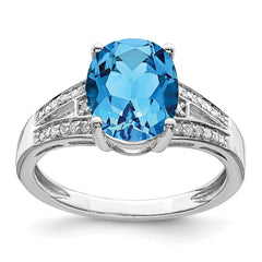 Sterling Silver Rhodium Diam. & Blue Topaz Ring - 4