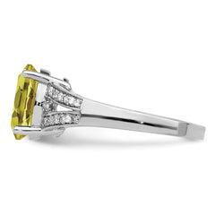 Sterling Silver Rhodium Diam. & Lemon Quartz Ring - 10
