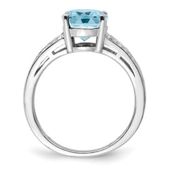 Sterling Silver Rhodium Diam. & Sky Blue Topaz Ring - 27
