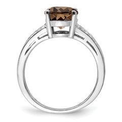 Sterling Silver Rhodium Diam. & Smoky Quartz Ring - 31