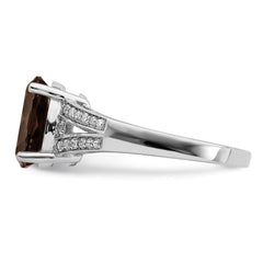 Sterling Silver Rhodium Diam. & Smoky Quartz Ring - 31
