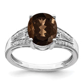 Sterling Silver Rhodium Diam. & Smoky Quartz Ring - 13