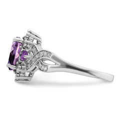 Sterling Silver Rhodium-plated Diamond & Oval Amethyst Ring - 3