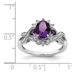 Sterling Silver Rhodium-plated Diamond & Amethyst Ring - 18