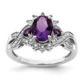 Sterling Silver Rhodium-plated Diamond & Oval Amethyst Ring - 3